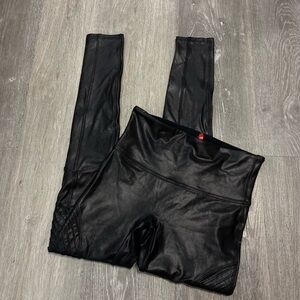 Spanx Leggings Womens Medium Black Moto Faux Leather Edgy Stretch Shaping
